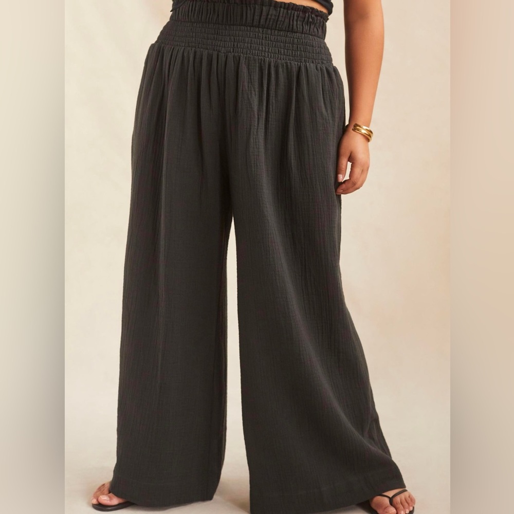 By Anthropologie Smocked Gauzy Wide-Leg Pants